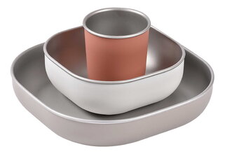 Jedálenská súprava Stainless Steel Meal Set Terracotta Beaba z nehrdzavejúcej ocele 3 dielna oranžová od 4 mes