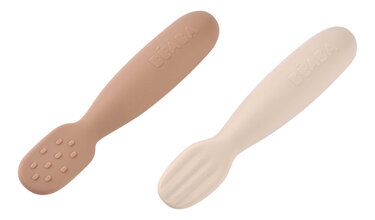 Ergonomické tréningové lyžičky Silicone Pre-Spoons Praline Clay Beaba zo silikónu na samostatné jedenie 2 kusy od 4 mes BE913593