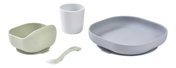 Étkészlet Silicone Meal Set Pebble Beaba szilikonból 4 részes zöldes-szürke 4 hó-tól BE913608
