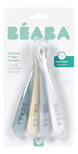Első gyakorló kanalak First Age Silicone Spoons Pebble Cloud Blue Baltic Blue Clay Set Beaba szilikonból önálló étkezéshez 4 db 4 hó-tól BE913623