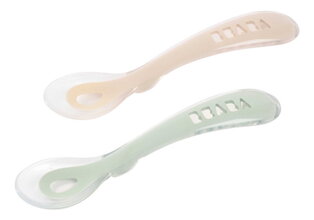 Tréningové lyžičky Second Age Silicone Spoons Clay Misty Green Beaba zo silikónu na samostatné jedenie 2 kusy zeleno-hnedé od 8 mes