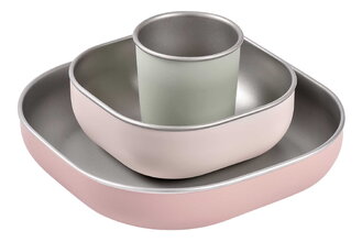 Jedálenská súprava Stainless Steel Meal Set Cotton Candy Beaba z nehrdzavejúcej ocele 3 dielna ružová od 4 mes
