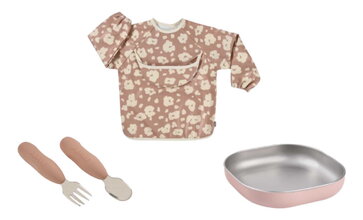Jedálenská súprava First Meals Gift Set Savannah Bloom Beaba z nehrdzavejúcej ocele 4 dielna v darčekovom balení ružová od 4 mes BE913638