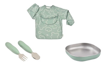Jedálenská súprava First Meals Gift Set Sage Green Beaba z nehrdzavejúcej ocele 4 dielna v darčekovom balení zelená od 4 mes BE913639