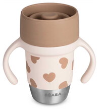 Hrnek pro děti Stainless Steel Learning Cup Click & Drink BIGLove Beaba pro samostatné pití z nerezové oceli hnědý od 12 měsíců