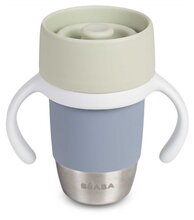 Hrnek pro děti Stainless Steel Learning Cup Click & Drink Pebble Beaba pro samostatné pití z nerezové oceli modro-zelený od 12 měsíců
