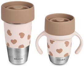 Súprava hrnčekov pre matku a dieťa Mini & Me 2 Stainless Steel Cups Click & Drink BigLove Beaba z nehrdzavejúcej ocele hnedé 2 kusy od 12 mes