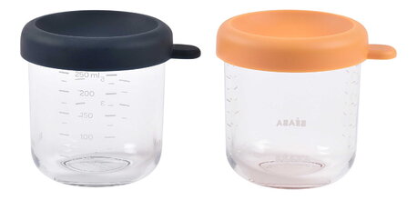 Étel­tároló készlet Night Blue Honey Beaba 250 ml 2 db minőségi üvegből BE914010