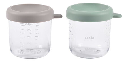 Étel­tároló készlet Sage Green Gazelle Beaba 250 ml 2 db minőségi üvegből BE914011