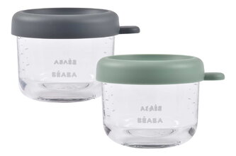 Étel­tároló készlet Mineral Sage Green Beaba 150 ml 2 db minőségi üvegből BE914016