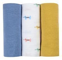 Textilné plienky z bavlneného mušelínu Cotton Muslin Cloths Beaba Teckel sada 3 kusov 70*70 cm od 0 mes modro-béžové