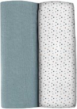 Scutece textile din bumbac de muselină Bolte 2 Swadlles 120 cm Beaba Baltic Blue/Points set 2 bucăți de la 0 luni