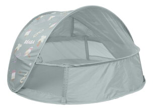 Plážový stan pre deti Breezynest Anti UV Tent Lichen Beaba s 360° ventiláciou a ochranou proti piesku a hmyzu sivý od 0-24 mes