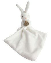 Plyšový zajačik na maznanie Bunny Flower Box Doudou et Compagnie biely 10 cm v darčekovom balení od 0 mes