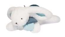 Plyšový zajačik Happy Pop Doudou et Compagnie bielo-modrý 25 cm v darčekovom balení s brmbolcom od 0 mes DC3737
