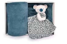 Deka pro nejmenší Yoca le Koala Doudou et Compagnie s plyšovou koalou na mazlení modrá 70*100 cm od 0 měs DC3977