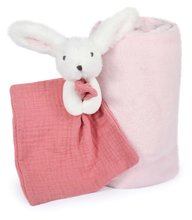 Deka pro nejmenší Bunny Happy Boho Doudou et Compagnie s plyšovým zajíčkem na mazlení růžová 100*70 cm od 0 měs. DC3979