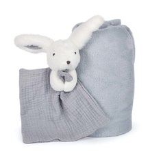 Deka pro nejmenší Bunny Happy Glossy Doudou et Compagnie s plyšovým zajíčkem na mazlení modrá 100*70 cm od 0 měs. DC3981