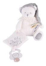 Ursuleț de pluș cu clips pentru suzetă Doudou 25 Ans Dummy Holder Silver Doudou et Compagnie ediție aniversară argintie 20 cm de la 0 luni DC4335