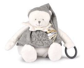 Plyšový medvídek Doudou 25 Years Activity Puppet Grey Doudou et Compagnie narozeninová edice šedý 30 cm od 0 měs