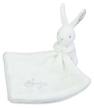 Plyšový zajíček s látkou na mazlení Bunny with a Comforter White Doudou et Compagnie v dárkovém balení bílý 10 cm od 0 měsíců