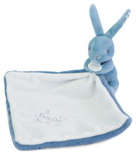 Plyšový zajíček s látkou na mazlení Bunny with a Comforter Blue Doudou et Compagnie v dárkovém balení modrý 10 cm od 0 měsíců