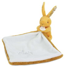 Plyšový zajíček s látkou na mazlení Bunny with a Comforter Ochre Doudou et Compagnie v dárkovém balení žlutý 10 cm od 0 měsíců