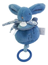 Plyšový zajíček s melodií Lapin Doudou Music Box Blue Doudou et Compagnie v dárkovém balení modrý 20 cm od 0 měsíců