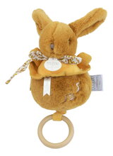 Plyšový zajíček s melodií Lapin Doudou Music Box Ochre Doudou et Compagnie v dárkovém balení žlutý 20 cm od 0 měsíců