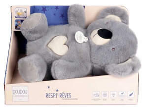Plyšová koala s pohybmi dýchania Koala Breathing Plush Respi'rêves Doudou et Compagnie so svetlom bielym šumom a hudbou sivá 28 cm od 0 mes DC4682