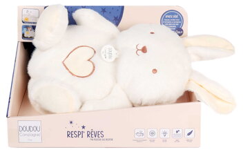 Plyšový zajačik s pohybmi dýchania Bunny Breathing Plush Respi'rêves Doudou et Compagnie so svetlom bielym šumom a hudbou biely 28 cm od 0 mes DC4685