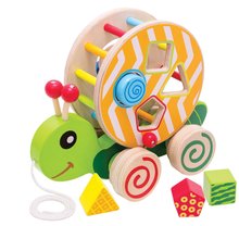 Fa húzható készségfejlesztő csiga Color Pull-along Stacking Animal Eichhorn 4 formaillesztő kockával 12 hó-tól