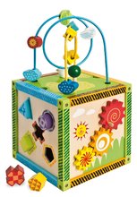 Cub didatic din lemn cu labirint și activități Color Little Game Center Eichhorn cu 5 forme care se pot introduce în orificii de la 12 luni