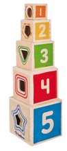 Turn pliabil din lemn Color Stacking Tower Eichhorn 5 cuburi colorate și 5 fome de la 12 luni