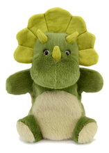 Plyšový dinosaurus na bábkové divadlo The Glue Pots Dino Puppet Histoire d’ Ours zelený 24 cm od 0 mes HO3367