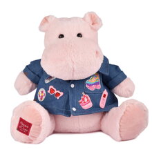 Plyšový hrošík s džínsovou košeľou Pink Mallow Hippo Histoire d’ Ours ružový 38 cm od 0 mes HO3376