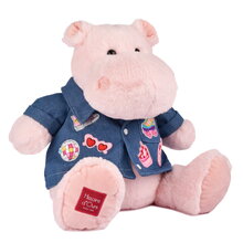 Plyšový hrošík s džínsovou košeľou Pink Mallow Hippo Histoire d’ Ours ružový 38 cm od 0 mes HO3376