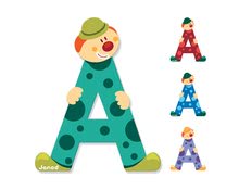 Dřevěné písmeno A Clown Letter Janod lepící 9 cm zelené/fialové/červené/modré