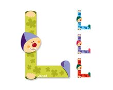 Drevené písmeno L Clown Letter Janod lepiace 9 cm modré/zelené/fialové/oranžové