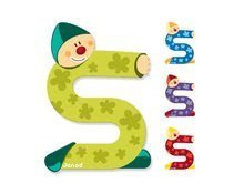 Drevené písmeno S Clown Letter Janod lepiace 9 cm zelené/fialové/modré/červené