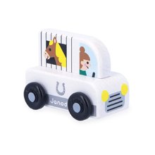 Fa toló kisautó Wooden Horse Trailer Countryside Cross Roads Janod utánfutóval fehér 12 hó-tól J05934