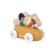 Fa toló kisautó Mountain Valley Wooden Rider Carriage Cross Roads Janod lóval és lovassal narancssárga 12 hó-tól J05941