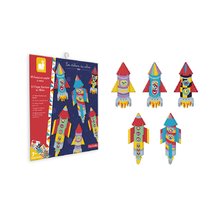 Mini kreatívna sada Rakety Origami Paper Rockets Atelier Janod papierové skladačky 5 kariet od 7 rokov J07988