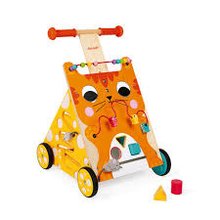 Drevené multifunkčné chodítko Mačka Multi-activities Cat Baby Walker Janod výškovo nastaviteľná rúčka od 12 mes J08005