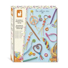 Maxi kreatívna sada Tvoríme s bužírkami Mier a láska Scoubidou Peace & Love Atelier Janod 8 dekorácií od 7 rokov J09160