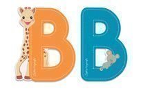 Drevené písmeno B Sophie The Giraffe Janod lepiace 7 cm modré/oranžové