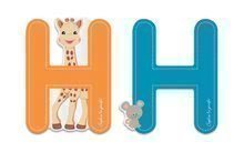 Drevené písmeno H Sophie The Giraffe Janod lepiace 7 cm oranžové/tyrkysové
