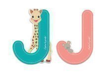 Drevené písmeno J Sophie The Giraffe Janod lepiace 7 cm tyrkysové/ružové