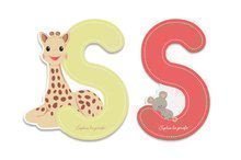 Dřevěné písmeno S Sophie The Giraffe Janod lepící 7 cm béžové/červené