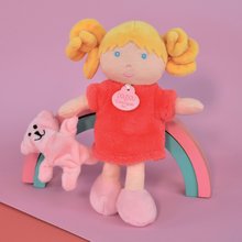 Bábika pre bábätká Mrs Corail My First Doll Jolijou 21 cm v červených šatách so psíkom z jemného textilu od 0 mes